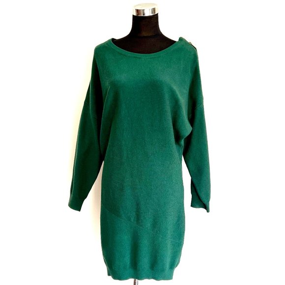 NWT Apricot Knit Sweater Dress in Deep Green with Shoulder Zipper - Picture 9 of 12